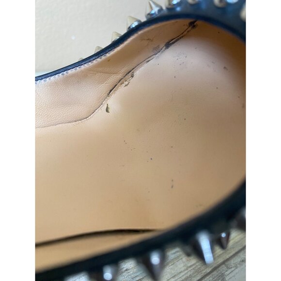 Christian Louboutin Dorispiky Black Leather Spiked Pumps 37.5/US7.5 w/COA No Box - Picture 14 of 15